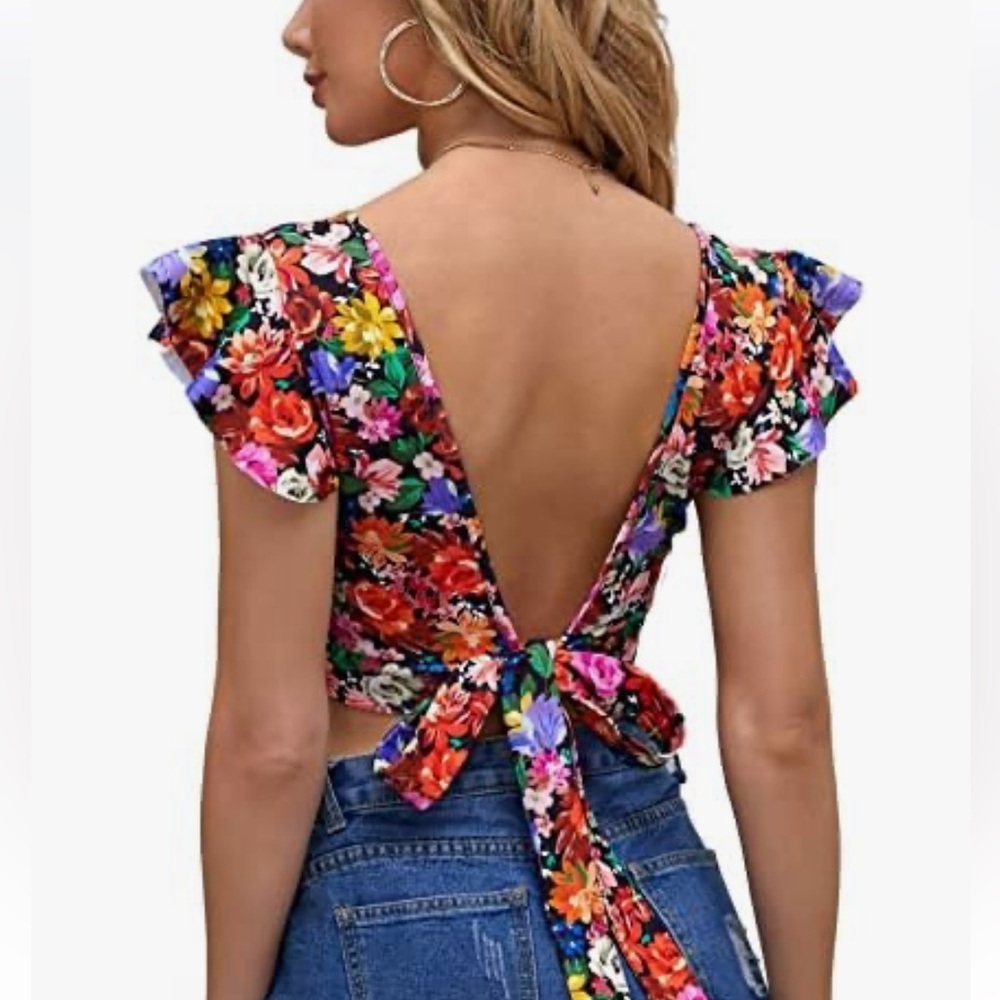 Floral Backless Tie Top